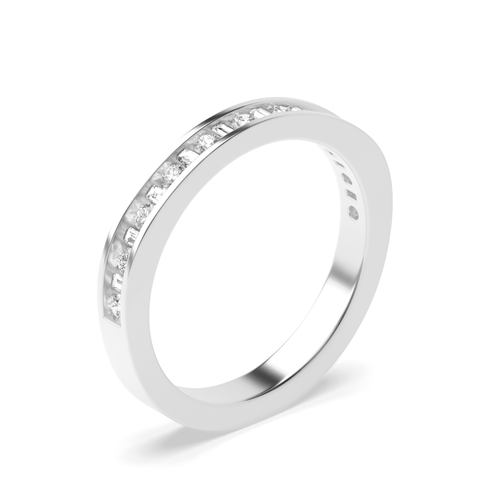 channel setting round and baguette Moissanite ring