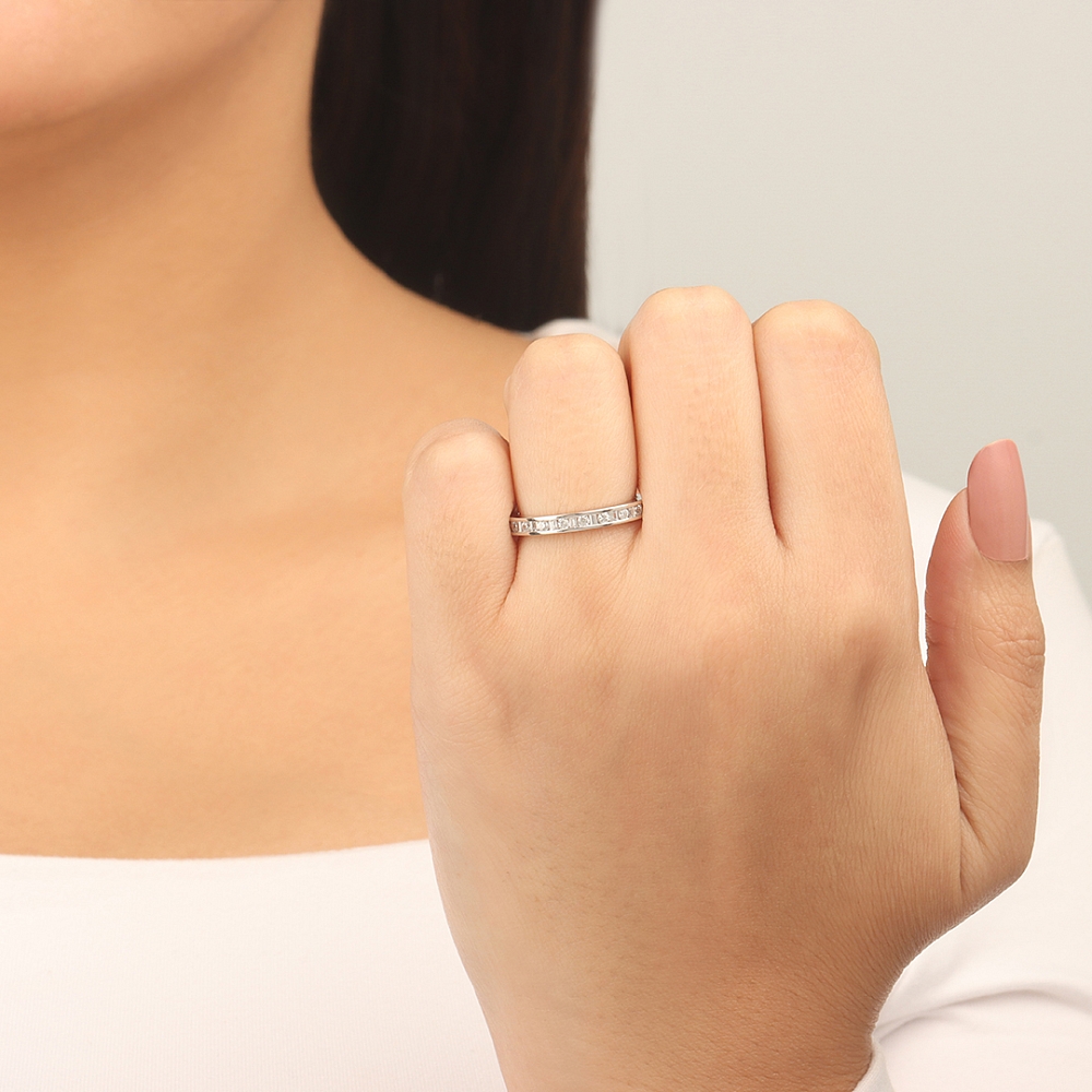 Channel Setting Round/Baguette Pear lusterflare Moissanite Eternity Wedding Rings & Bands