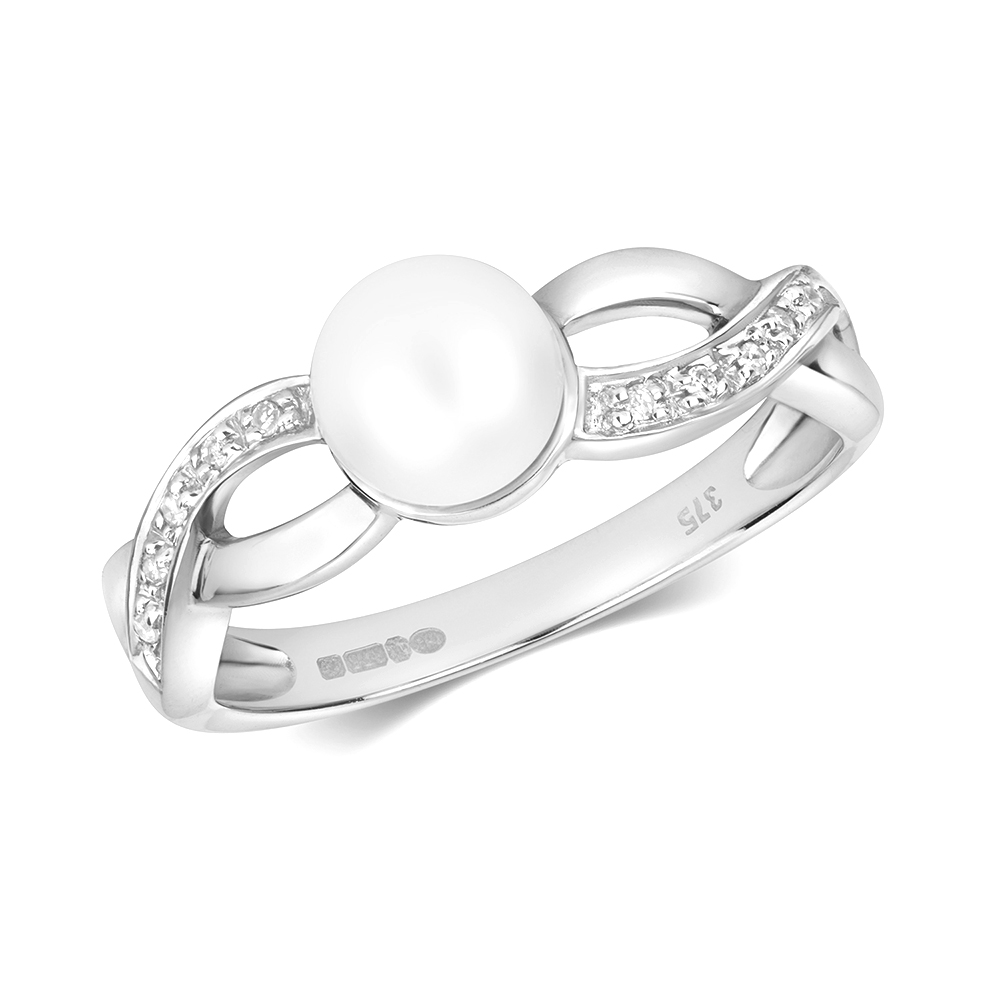 pave setting side stone freshwater white pearl ring