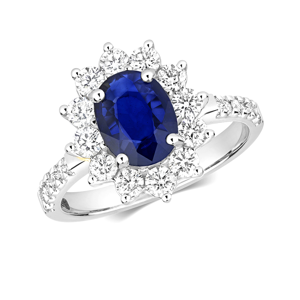 4 prong setting oval shape color stone and side round Lab Grown Diamond ring