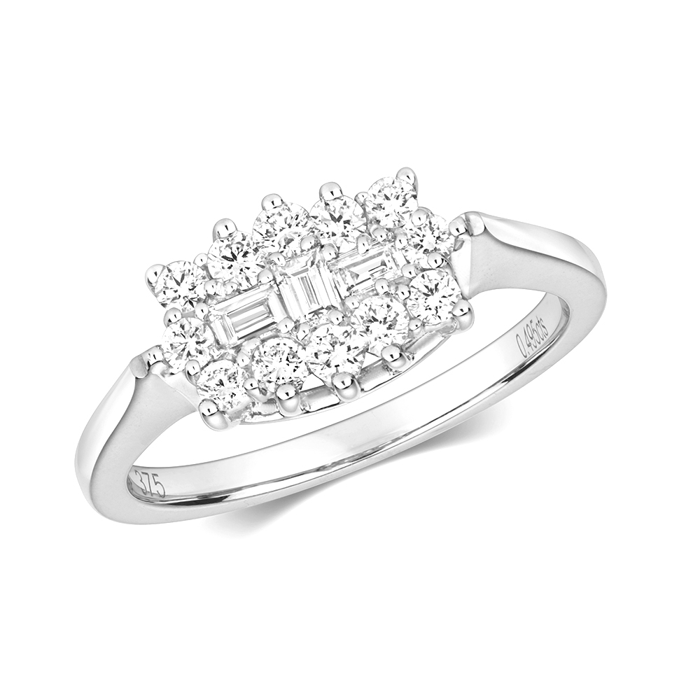 prong setting round and baguette diamond ring