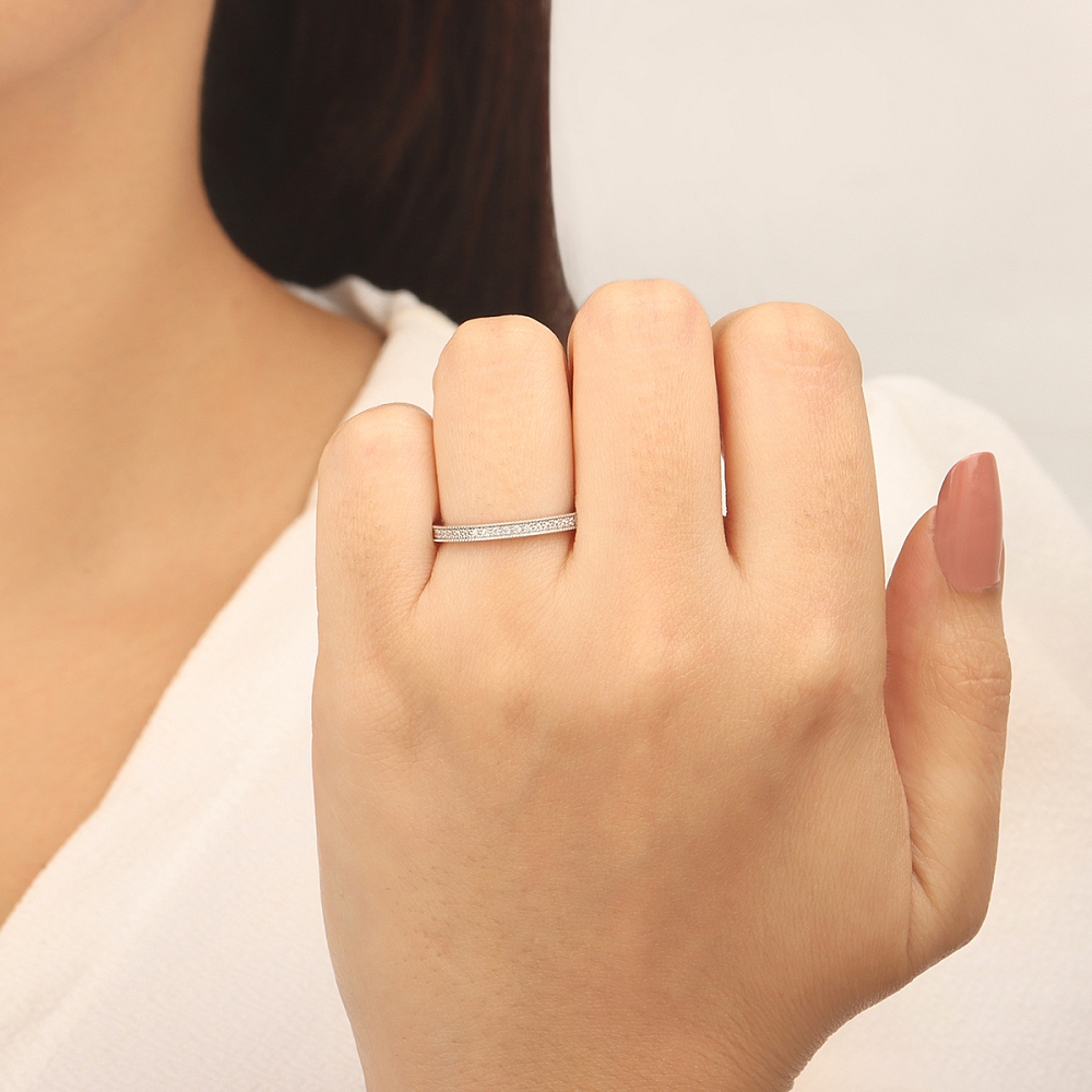 Pave Setting Round Rose Gold Eternal Diamond Rings