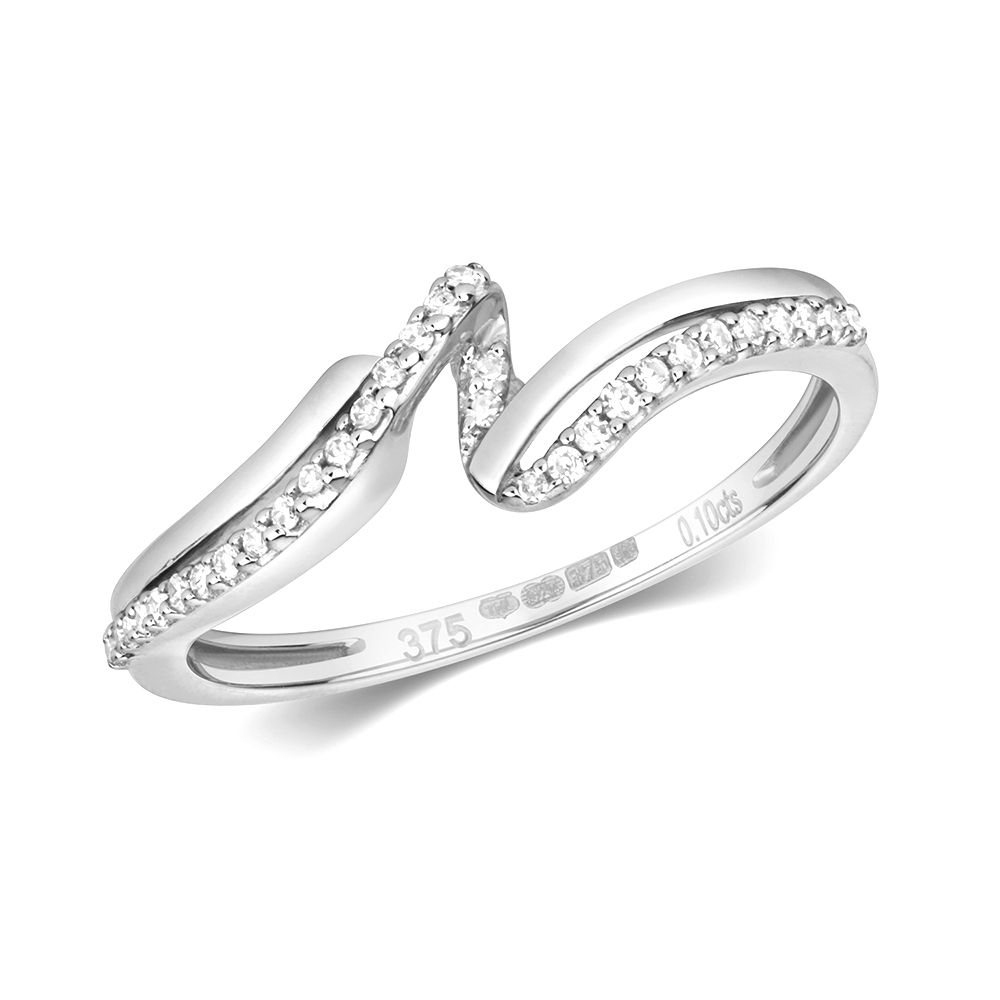 pave setting round diamond fancy wave ring