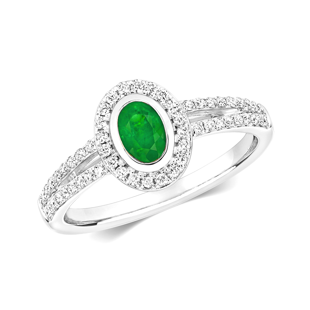 bezel setting oval shape color stone and side round diamond ring