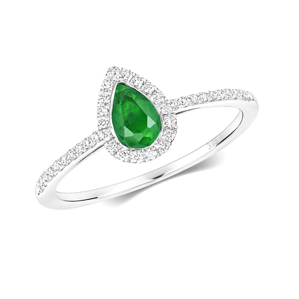 bezel setting pear shape color stone and side round Lab Grown Diamond ring