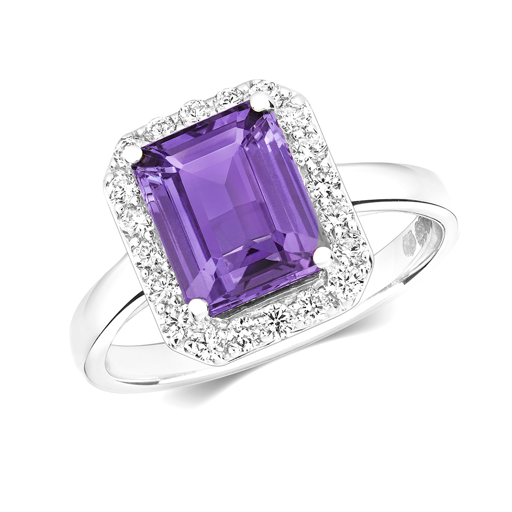4 prong setting emerald shape color stone and side round Lab Grown Diamond ring