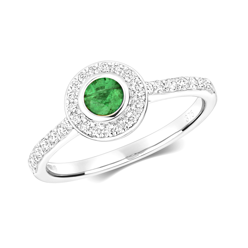 Bezel Setting Round Shape Color Stone And Side Diamond Ring