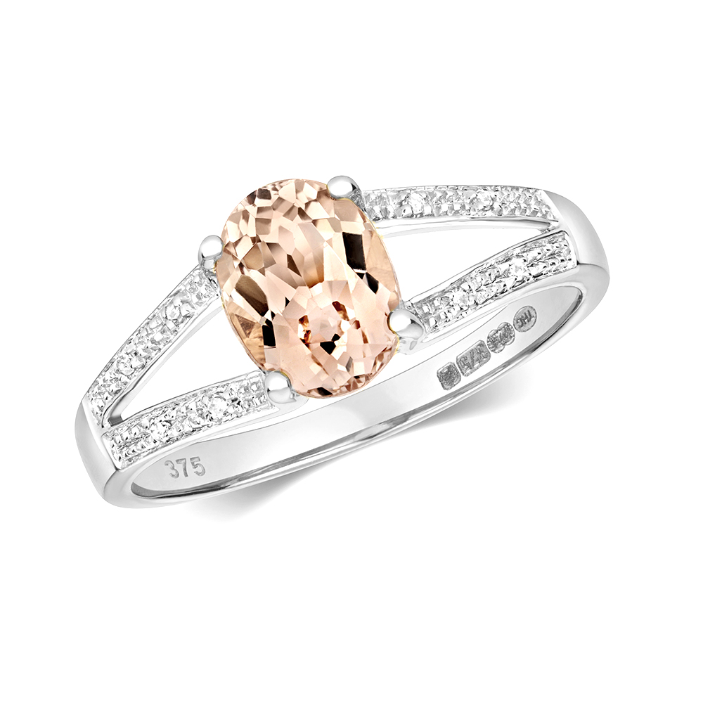 4 prong setting oval shape color stone and side round diamond ring