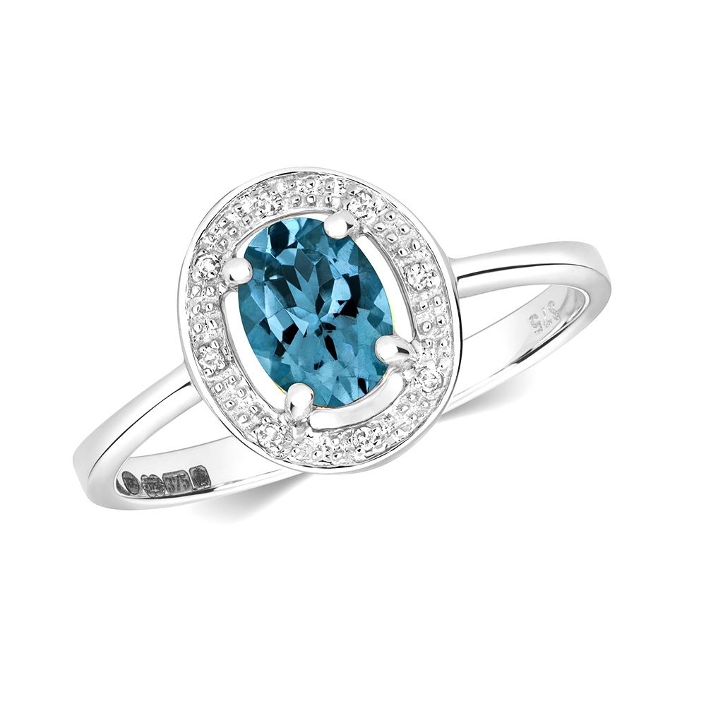 4 prong setting oval shape color stone and side round Lab Grown Diamond ring
