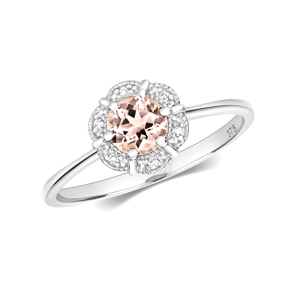 6 prong setting round shape color stone and side round diamond ring