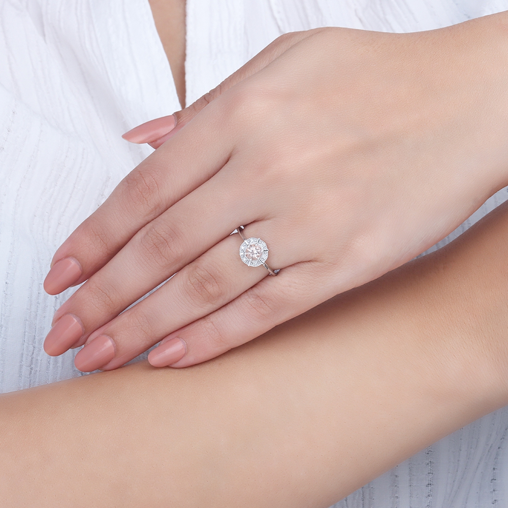 6 Prong Round Morganite Gemstone Engagement Ring
