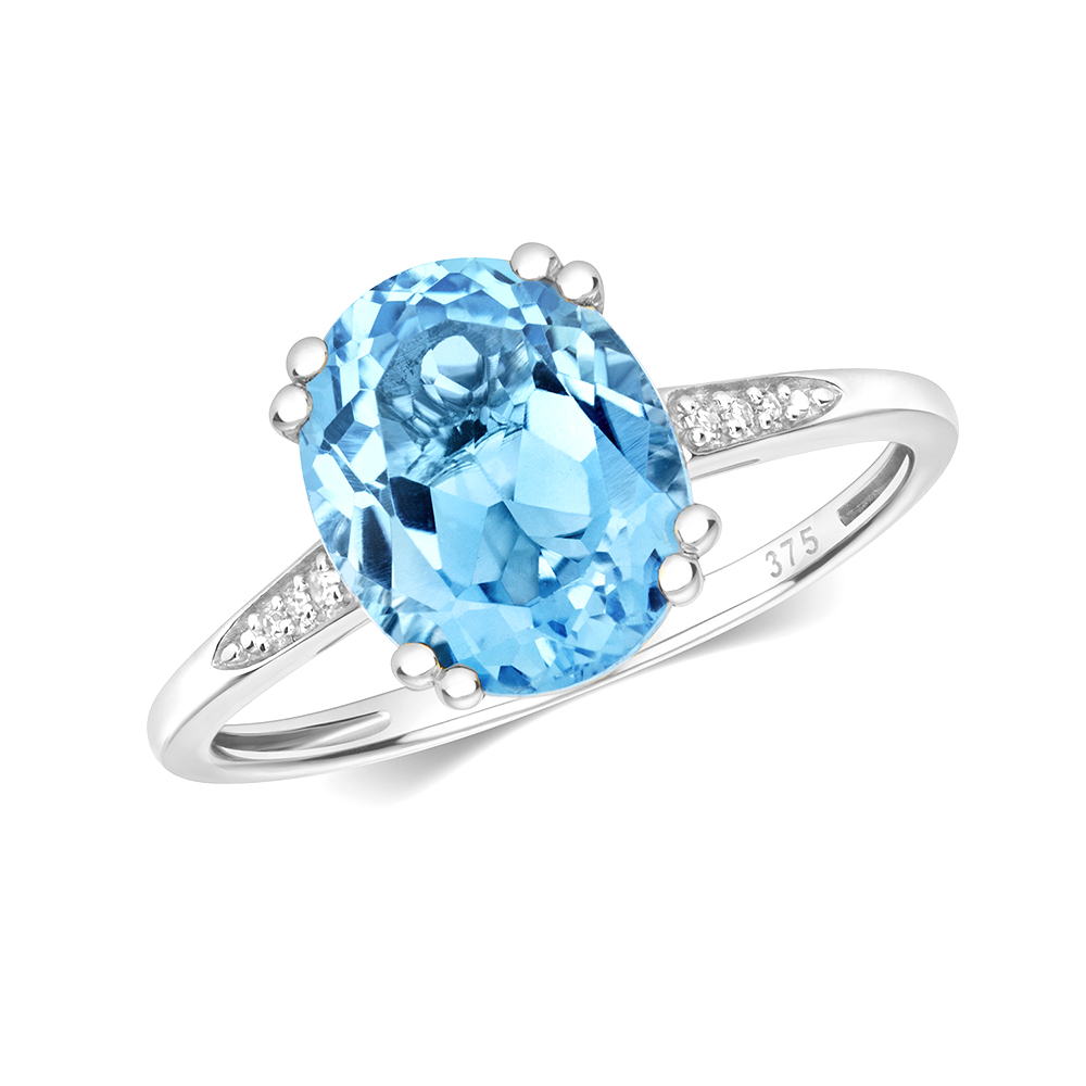 double prong setting oval shape color stone and side round diamond ring