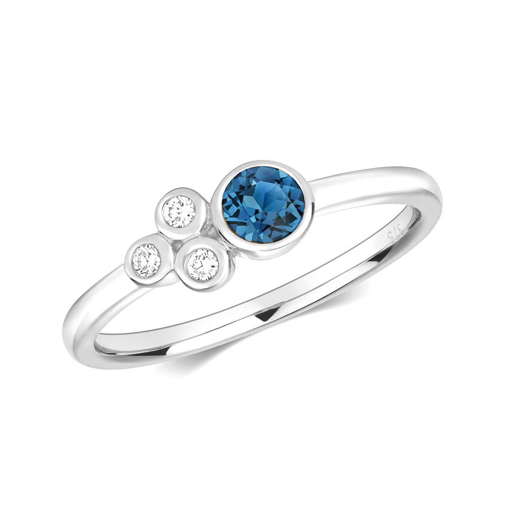 bezel setting round shape color stone and round diamond ring