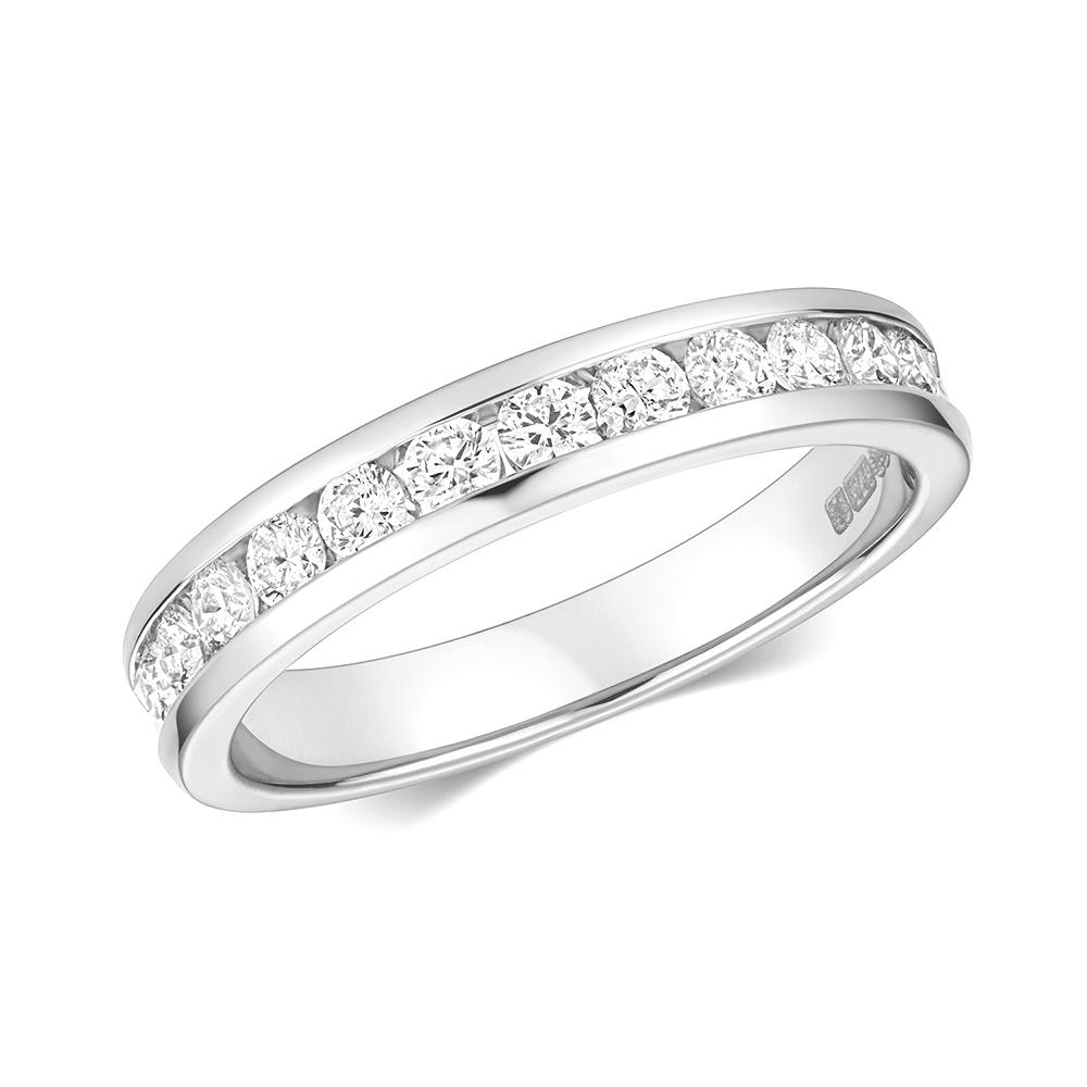 channel setting half eternity round diamond ring