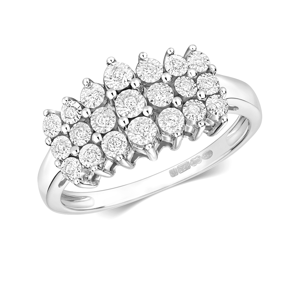 Buy 3 Row Illusion Set Round Diamond Ring - Abelini - Abelini