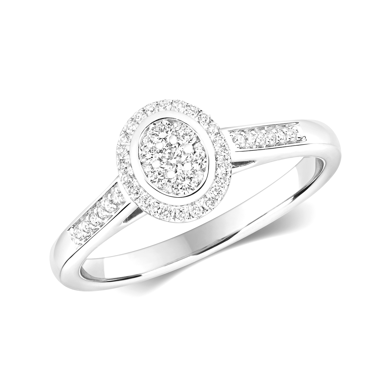 oval design pave setting round diamond cluster ring