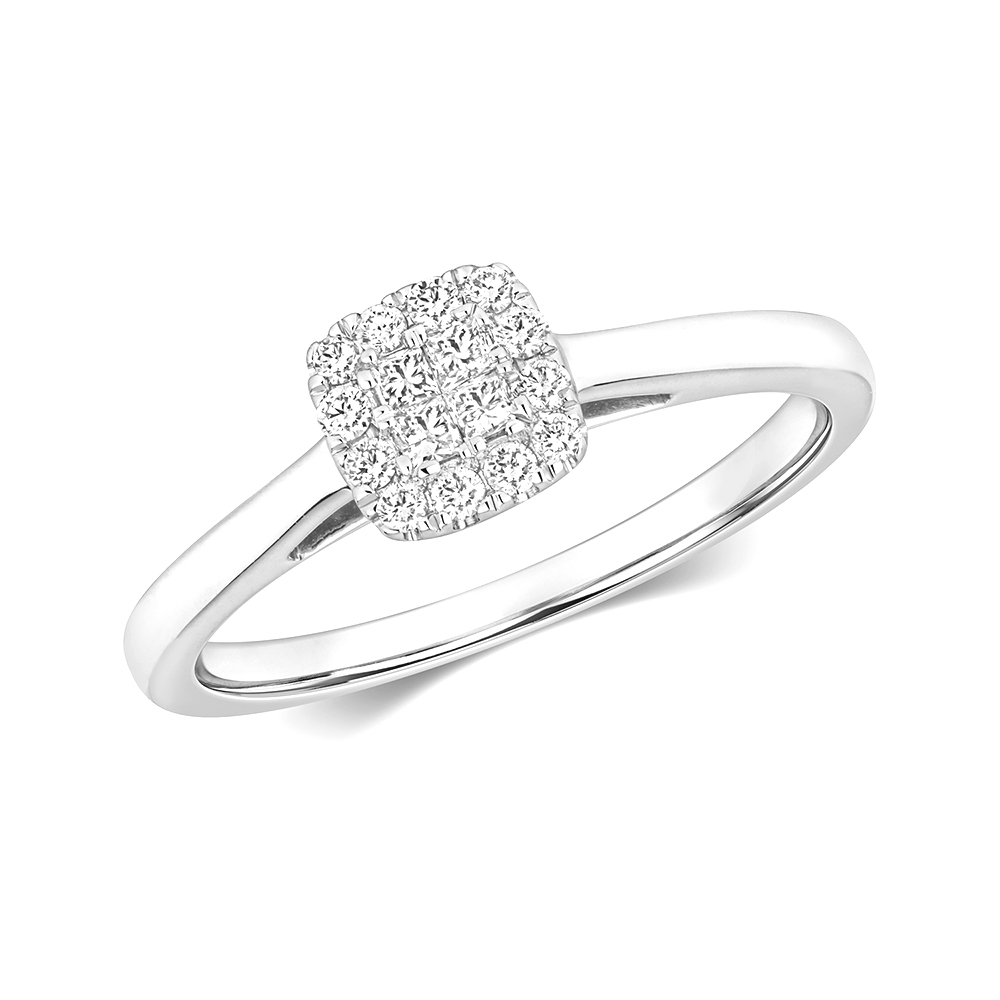 round and princess shape cluster ring