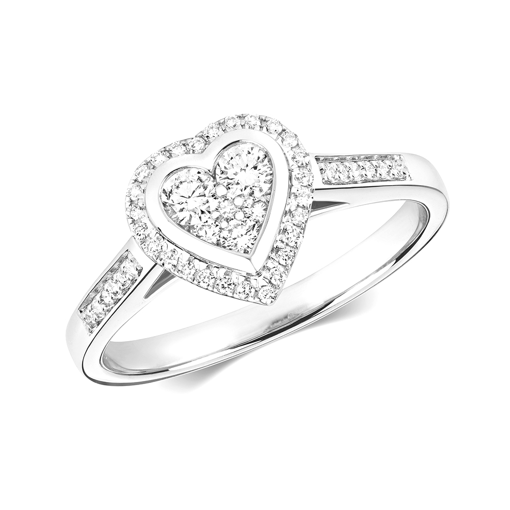 pave setting heart design round diamond cluster ring