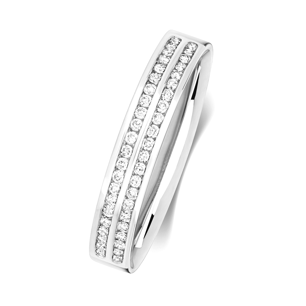 2 Row channel setting round diamond half eternity ring