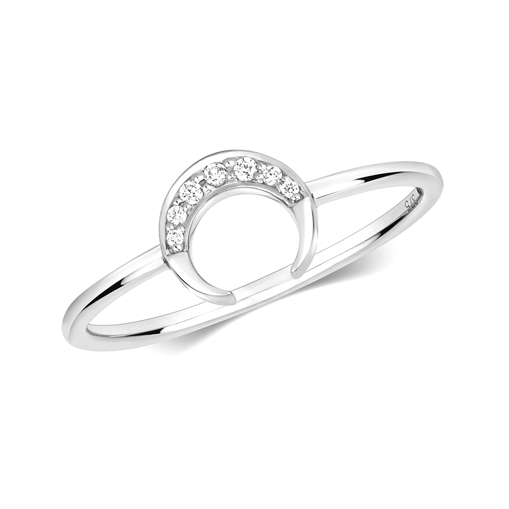 Buy Pave Setting Round Diamond Crescent Moon Ring - Abelini