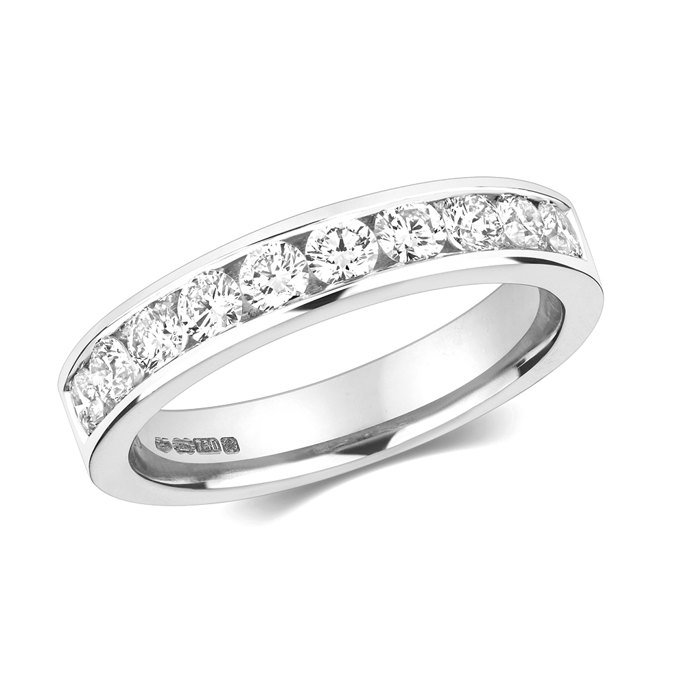 channel setting round diamond half eternity ring