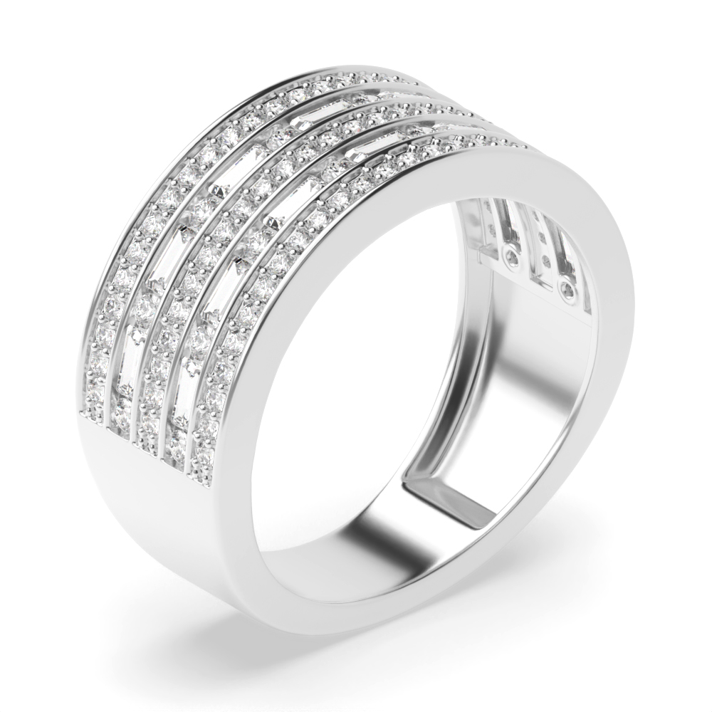 prong setting round and baguette shape diamond designer ring