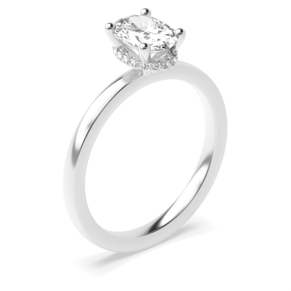 4 prong setting classic oval shape hidden halo engagement ring