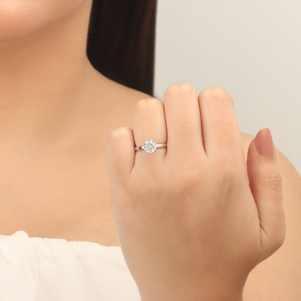 Round Hidden halo plain shoulder Engagement Rings
