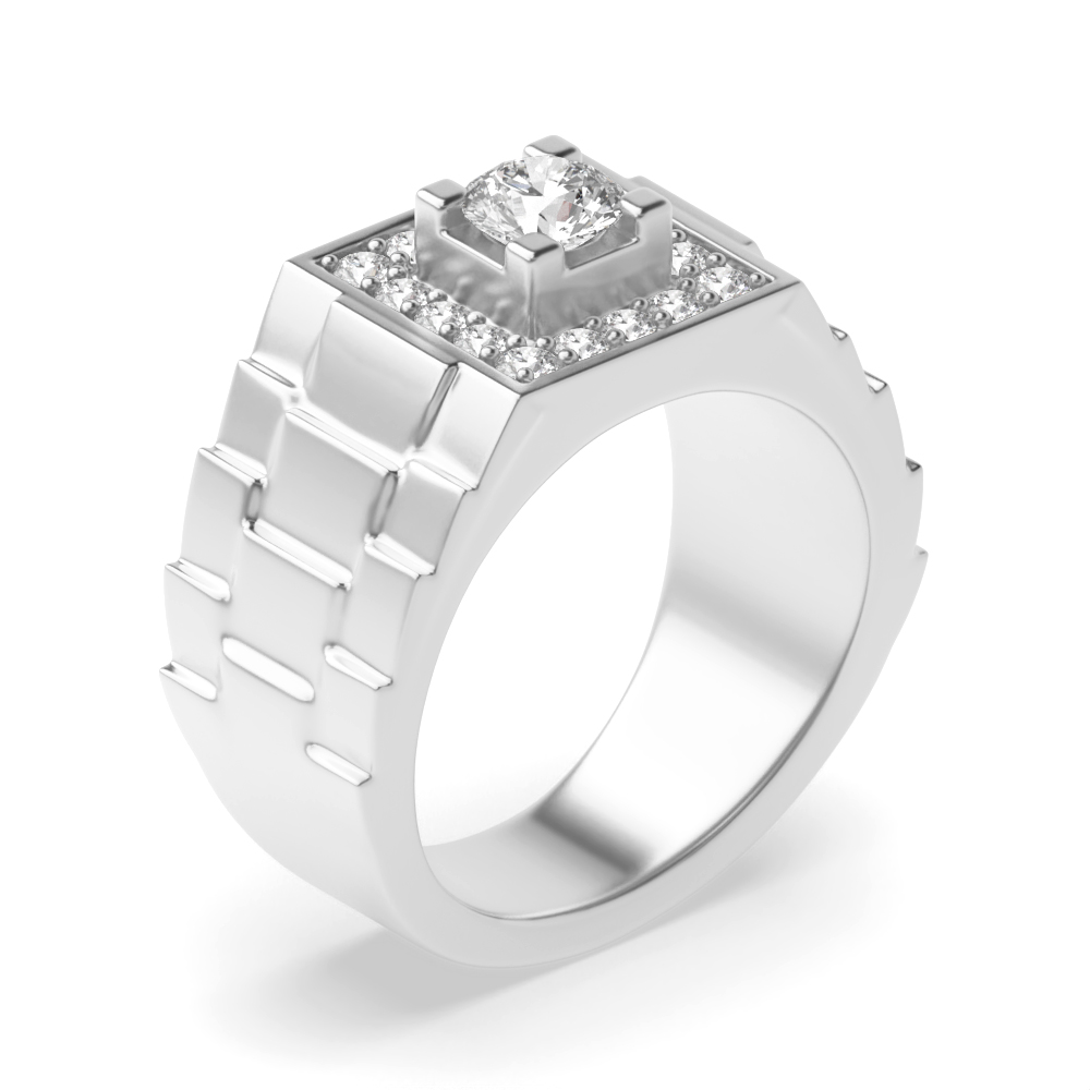 4 prong setting round shape Lab Grown Diamond mens ring