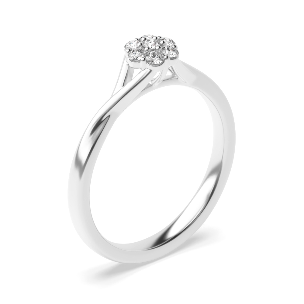 prong setting round shape cross shoulder cluster diamond ring