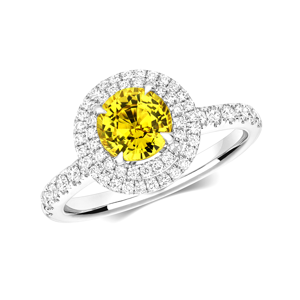 4 prong setting color stone and side round diamond ring