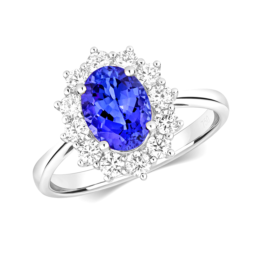 4 prong setting oval shaped color stone and side diamond ring