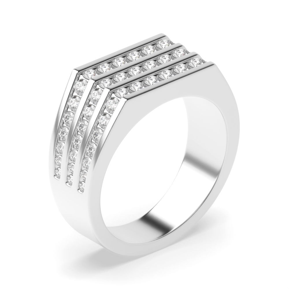 3 row channel setting round shape diamond mens ring
