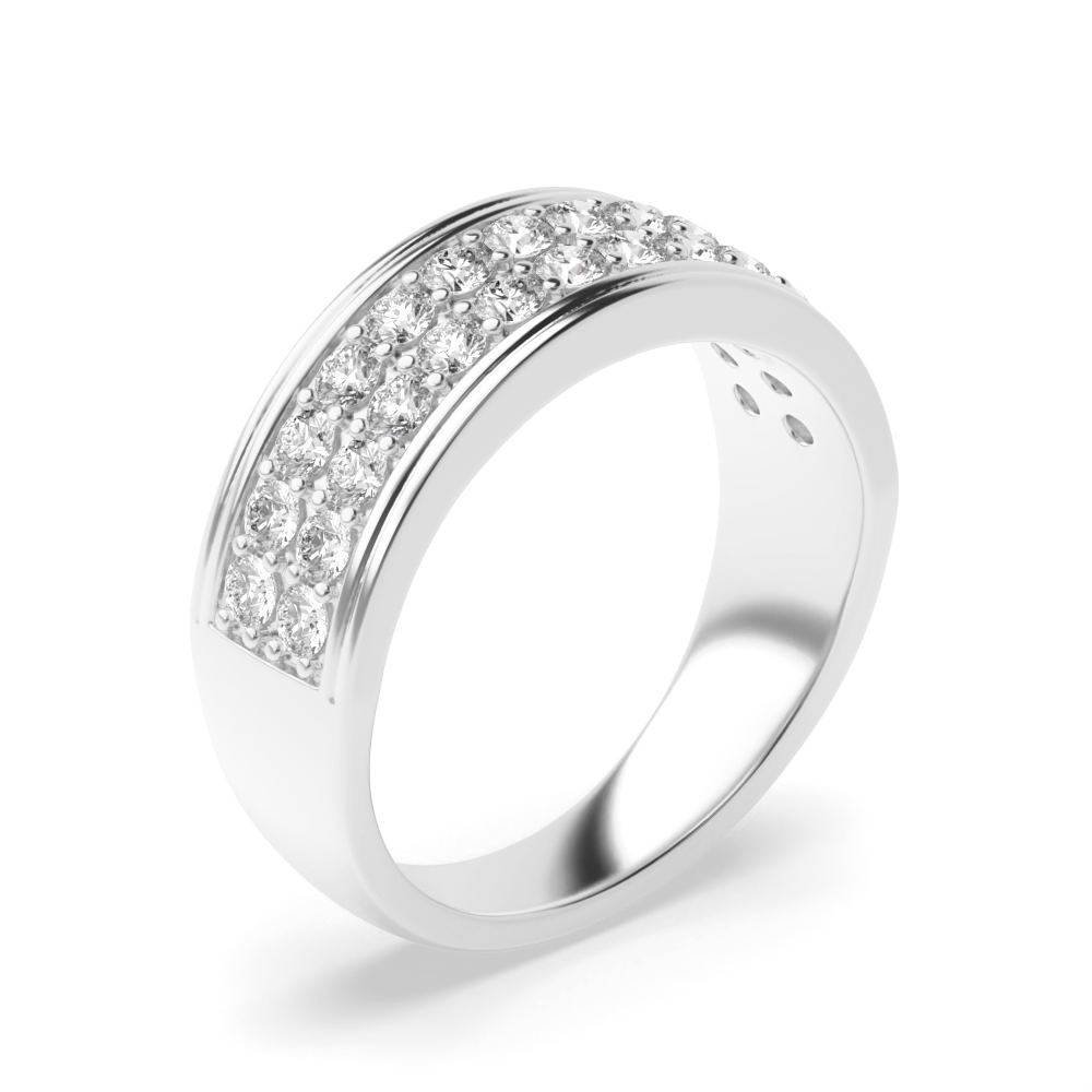 2 row pave setting round shape half eternity diamonds ring