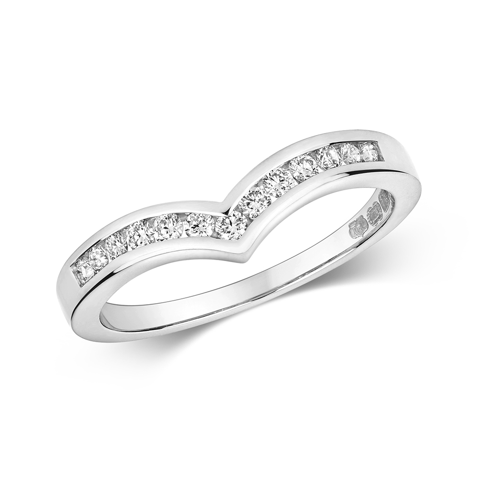 channel setting round shape wishbone half eternity diamond ring