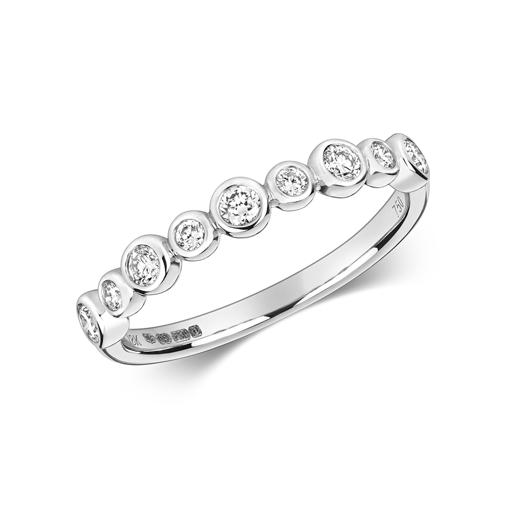 bezel setting round shape diamond half eternity ring