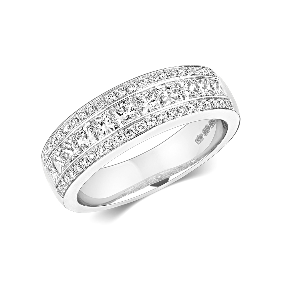 channel setting princess and round shape diamond half eternity ring