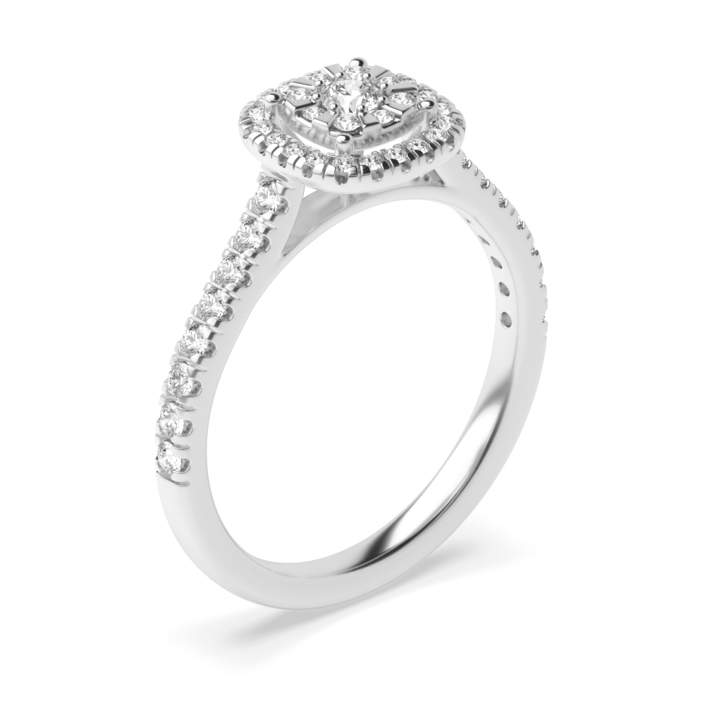 4 prong setting round shape halo Lab Grown Diamond and side stone ring