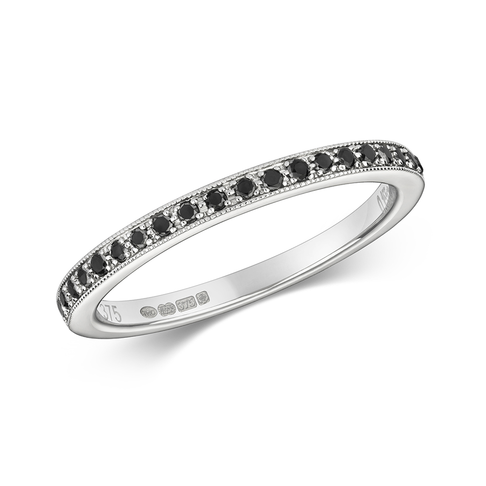 pave setting round shape black Lab Grown Diamond half eternity ring