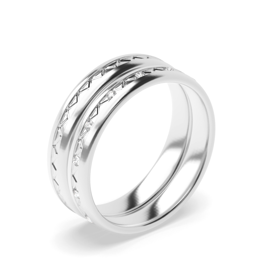 Bezel Setting Round Shape Full Eternity Couple Diamond Ring