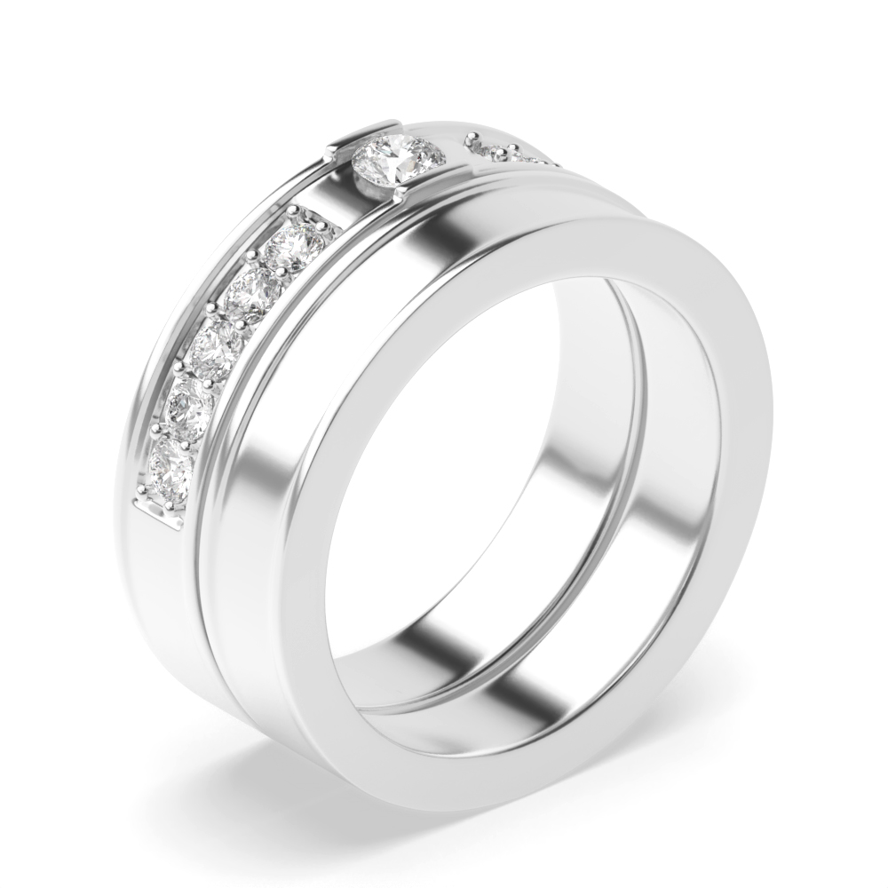 channel setting round shape couple band side stone ring