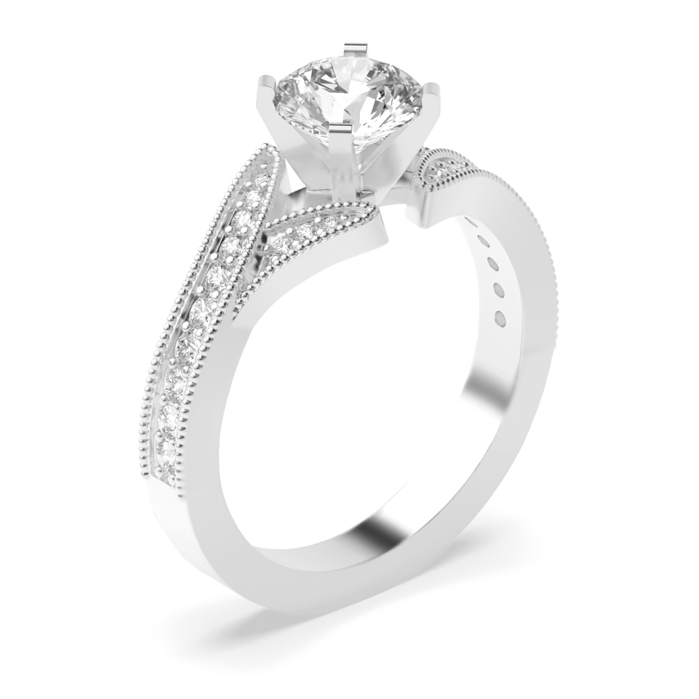 Buy Miligrain And Pave V Shank Lab Grown Diamond Engagement Ring - Abelini