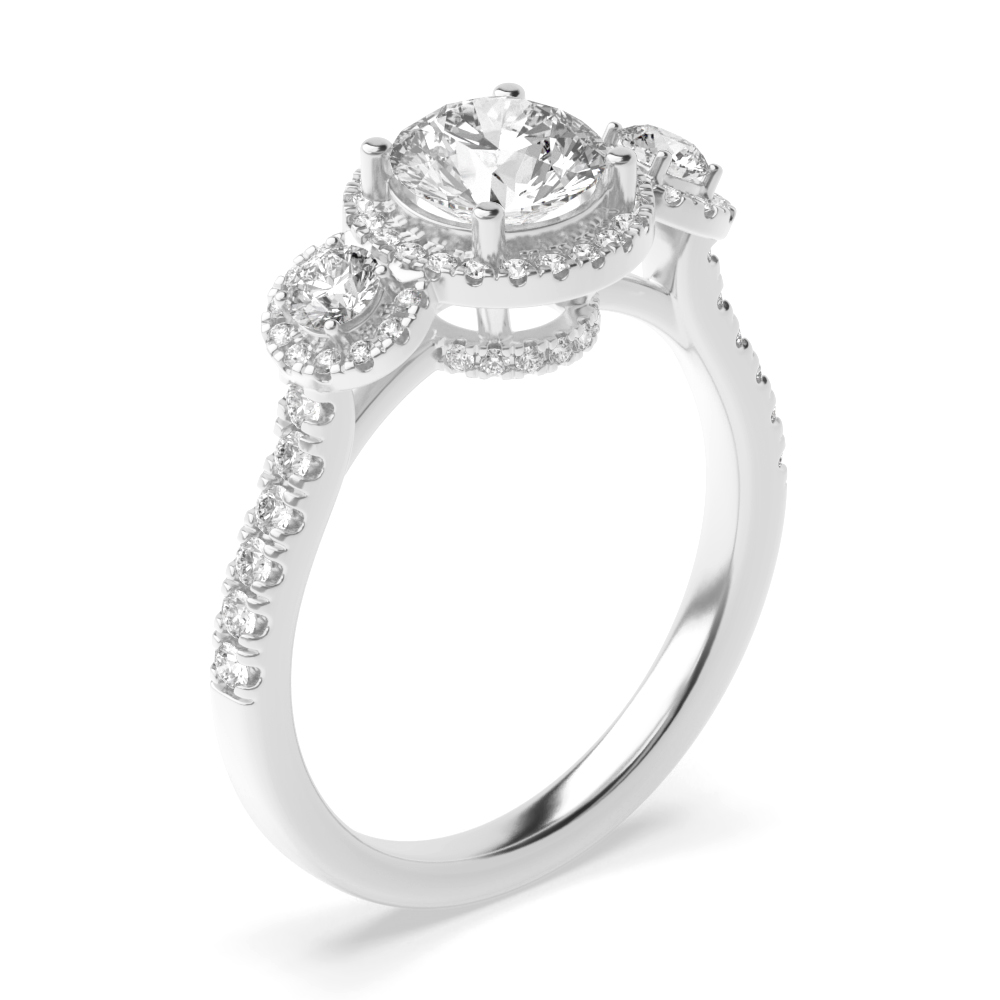 three stone halo Moissanite engagement ring