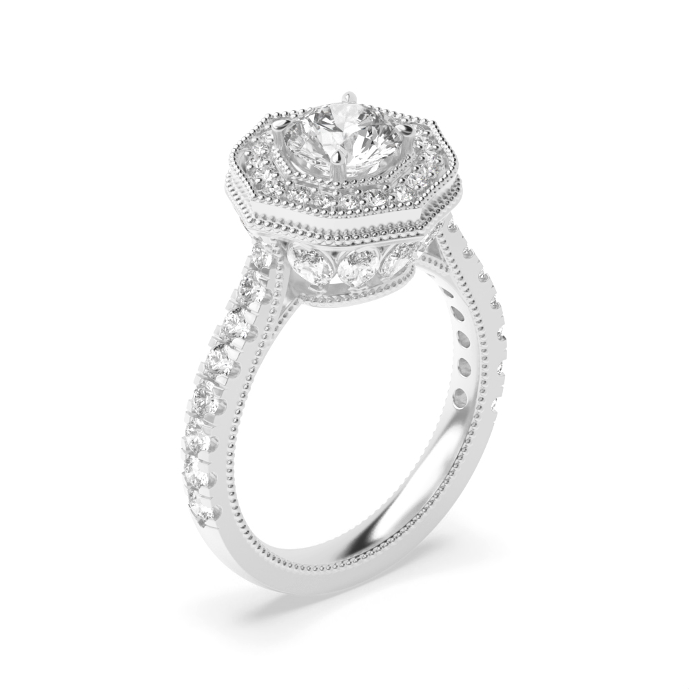 prong setting round shape halo engagement Moissanite ring