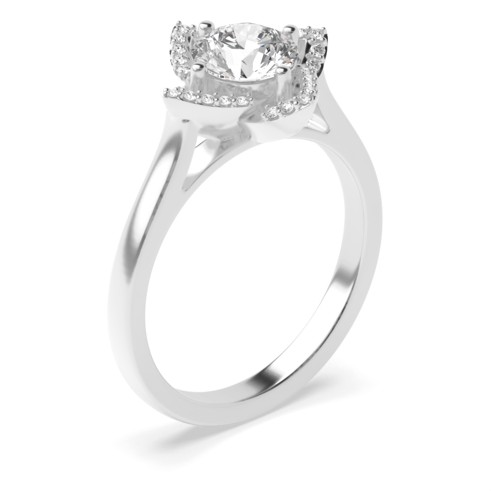 4 prong setting round shape plain halo engagement diamond ring