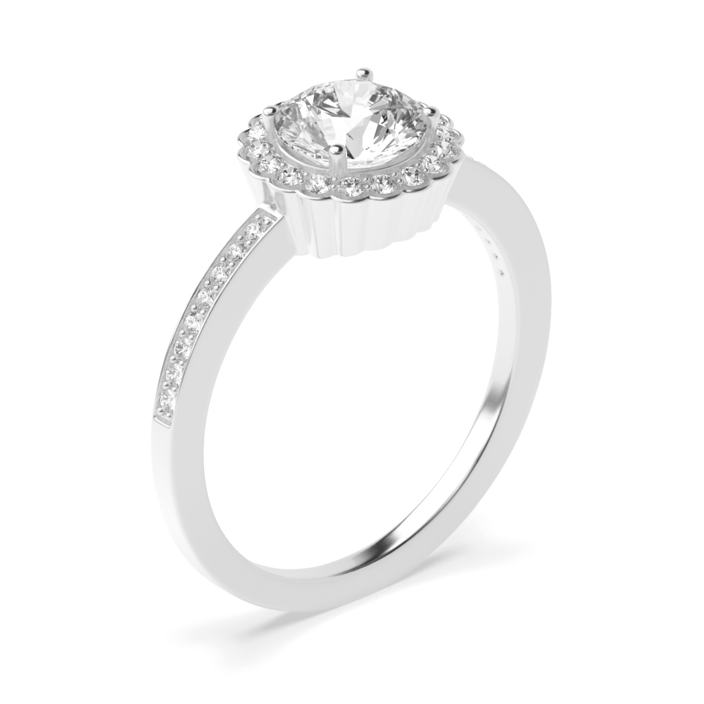 4 Prong Setting Round Shape Halo Engagement Diamond Ring