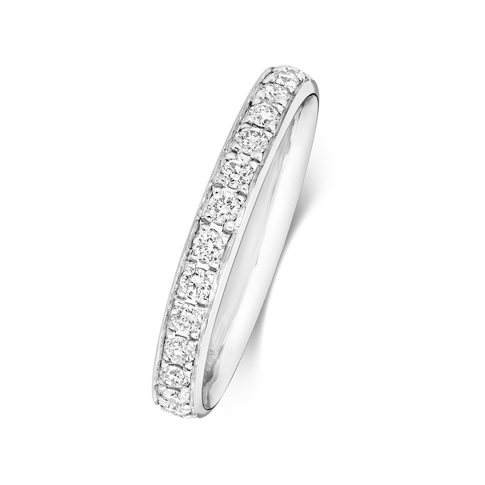 pave setting round shape diamond half eternity ring