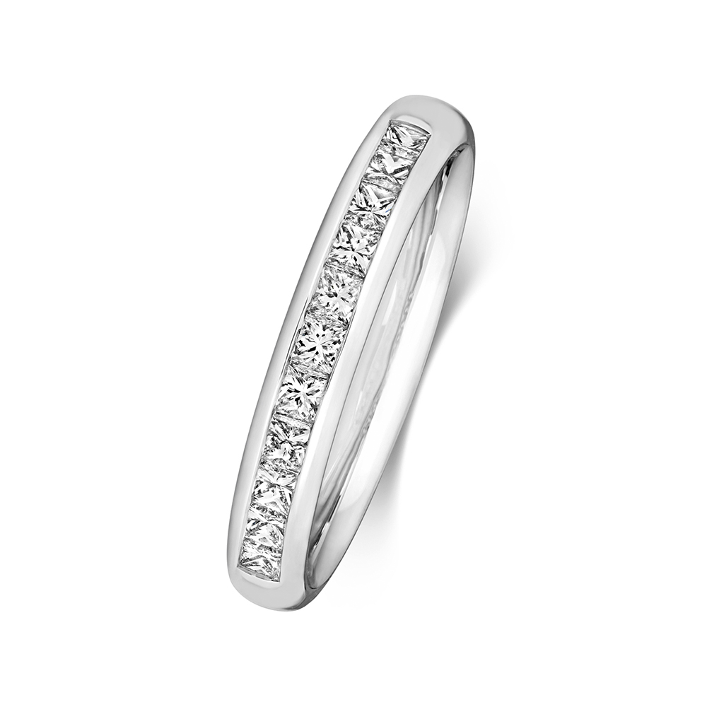 channel setting princess shape diamond wedding ring