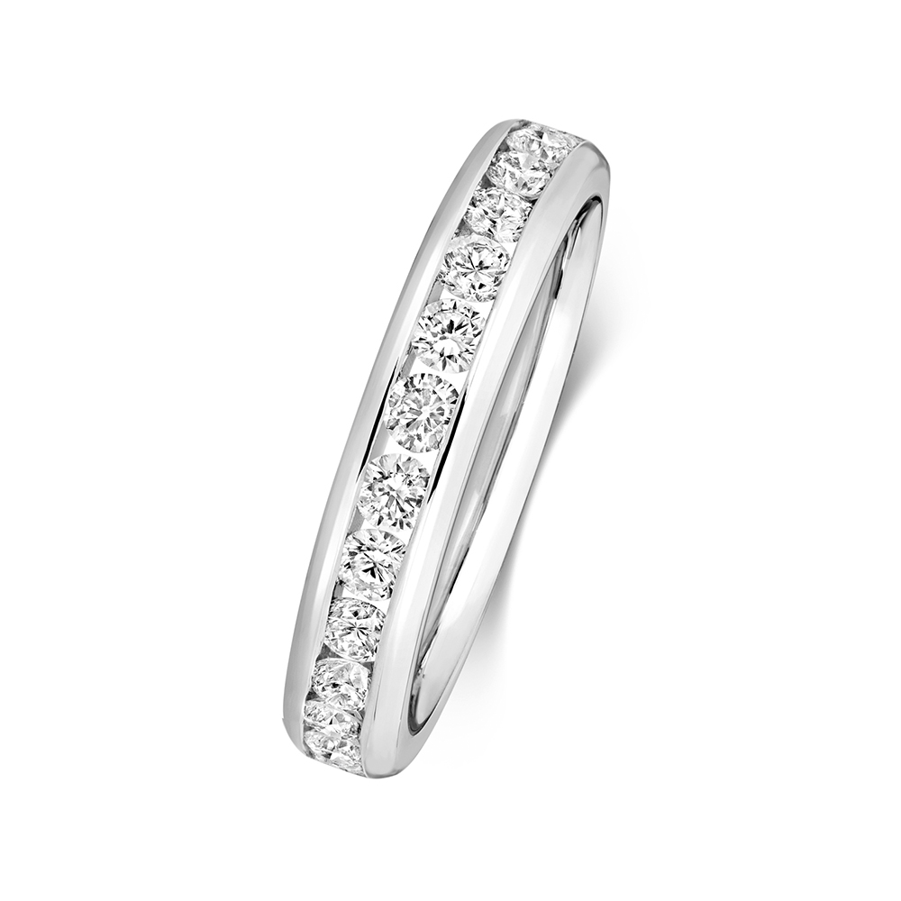 channel setting round shape half eternity ring