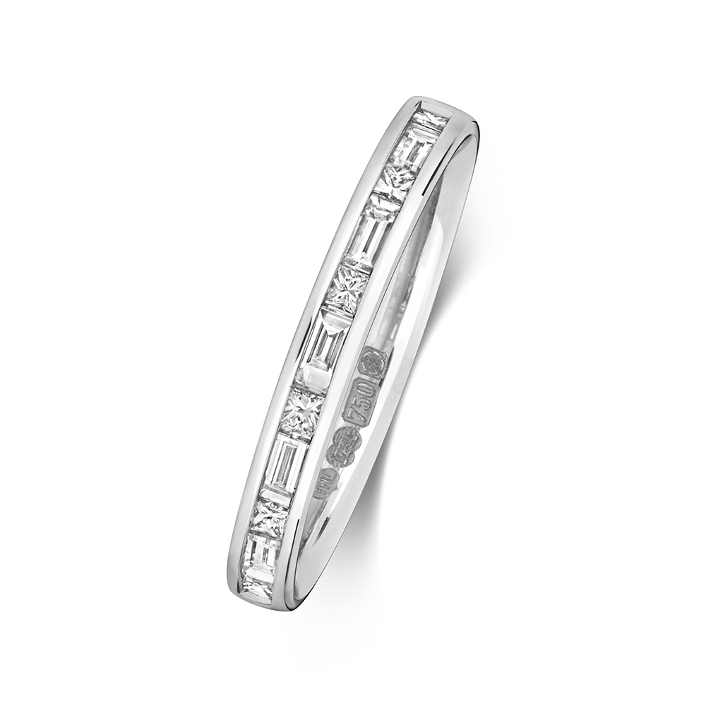 channel setting princess and baguette shape half eternity ring